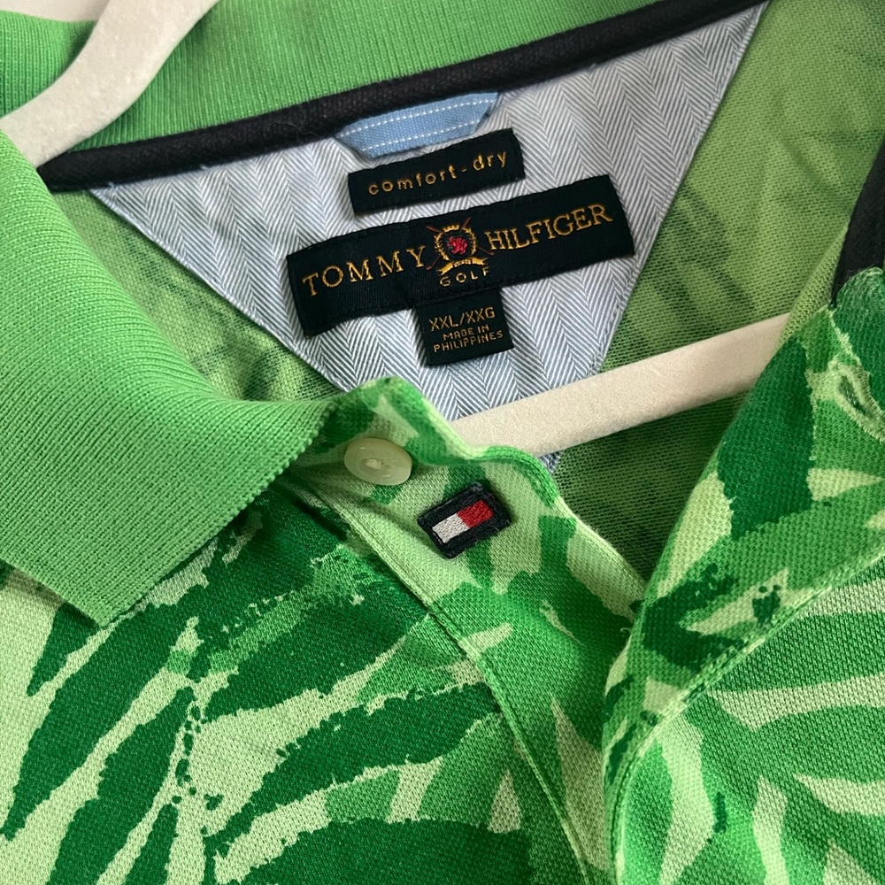 Tommy Hilfiger Mens Comfort Dry Green Hawaiian Palm Leaf Short Sleeve Polo XXL